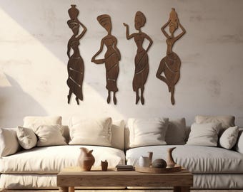 African woman wall art, Women figure wall art, African wood decor, Woman silhouette wall art, African heritage art, African woman decor