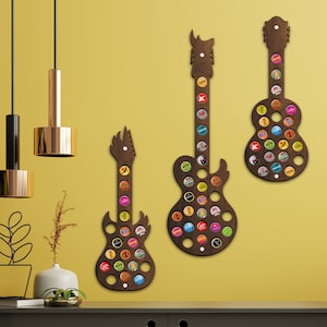 Gitarren-Bierkappenhalter, Gitarrenflaschenverschluss-Anzeiger, Bierverschluss-Sammler, Bierverschluss-Kunst, Bierverschluss-Karte, Flaschenoberseiten-Aufsteller, Bierverschluss-Schattenkasten