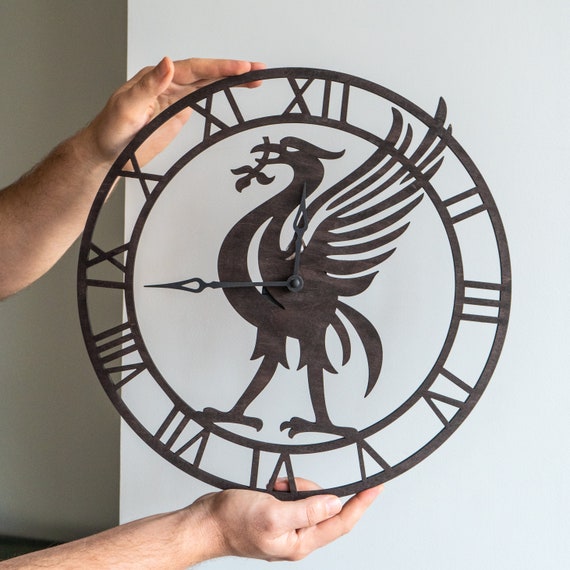 Reloj de pared de Liverpool reloj Liverbird reloj de pared de futbol reloj de futbol reloj de pared de gallo arte de pared del Liverpool fc reloj de aficionado al futbol