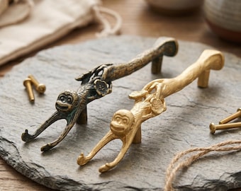 Handgemaakte messing aap kastkruk, dierendeurkruk, decoratief ladehandvat, jungle kastbeslag, massief messing handgreep