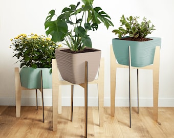 Support de plante en bois, flèche de support de plante moderne, support de plante d'intérieur haut, tabouret de plante en bois, support de plante du milieu du siècle en formica, étagère de plante