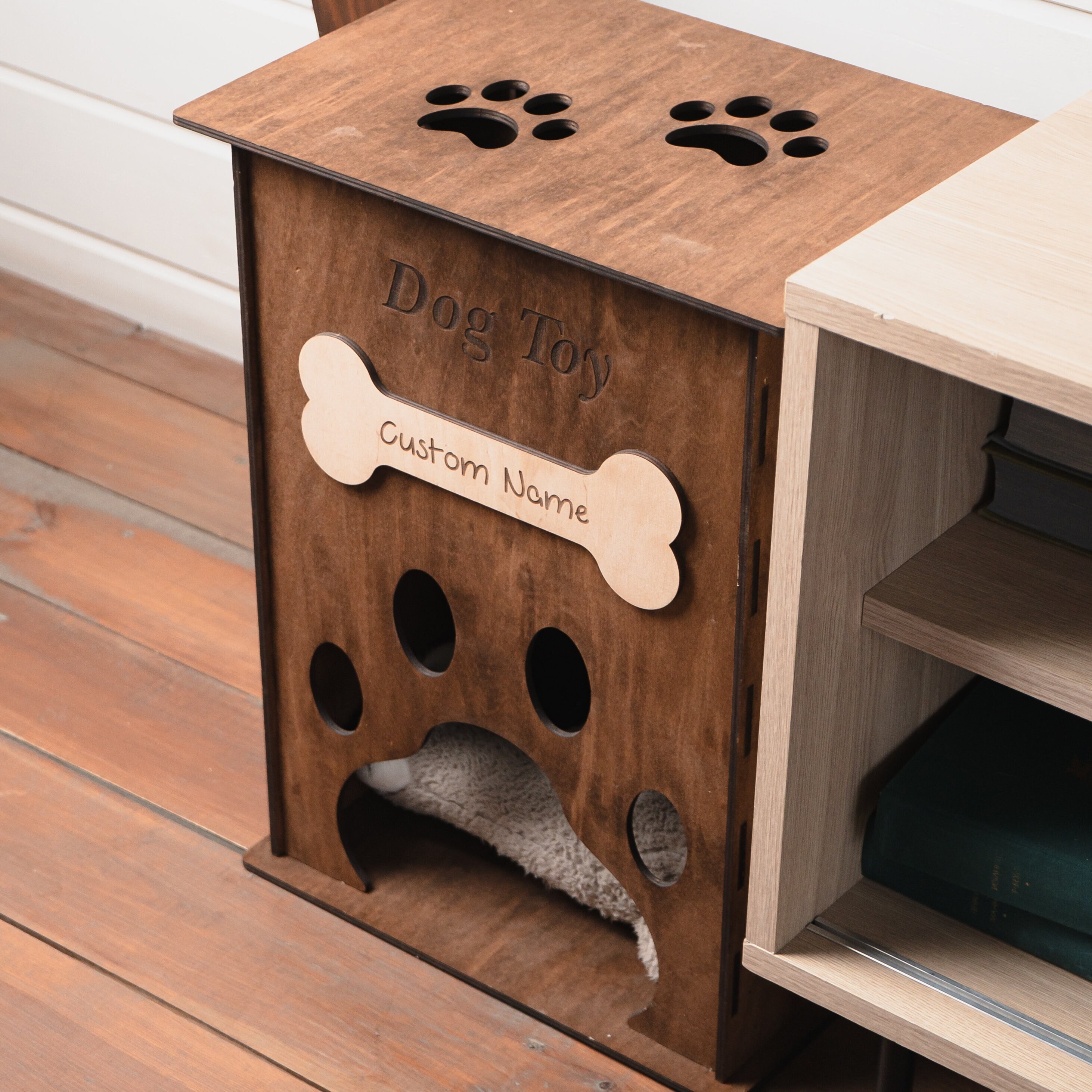 Custom Puppy Toy Storage Wood Dog Toy Box With Lid Rustic Dog Toy
