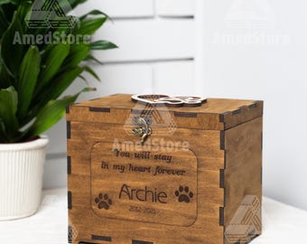 Urna para mascotas personalizada, Caja de urna para mascotas de madera, Urna para mascotas con foto, Urna de madera personalizada, Caja de recuerdos para mascotas, Urna para cenizas de perro, Caja de urna de cremación para perros