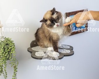 Cama flotante para gatos montada en la pared, juego de estantes para gatos, muebles modernos de pared para gatos, estantes de madera para gatos, rascador para gatos que ahorra espacio, percha de pared para gatos