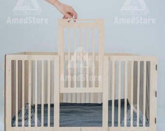 Wood dog playpen, Pet playpen, Wood dog crate, Wood dog gate, Dog barrier gate, Wood dog kennel, Pet enclosure, Pet gate free standing