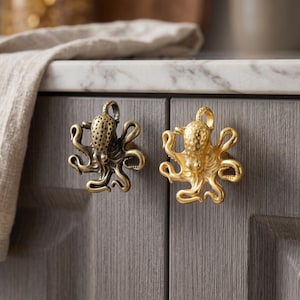 Octopus Drawer Handle, Sea Creature Cabinet Pull, Nautical Furniture Hardware, Ocean Inspired Decor, Unique Drawer Knob