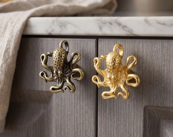 Ladeknop in de vorm van een octopus, kastgreep met zeediermotief, nautisch meubelbeslag, decoratie geïnspireerd op de oceaan, unieke ladeknop