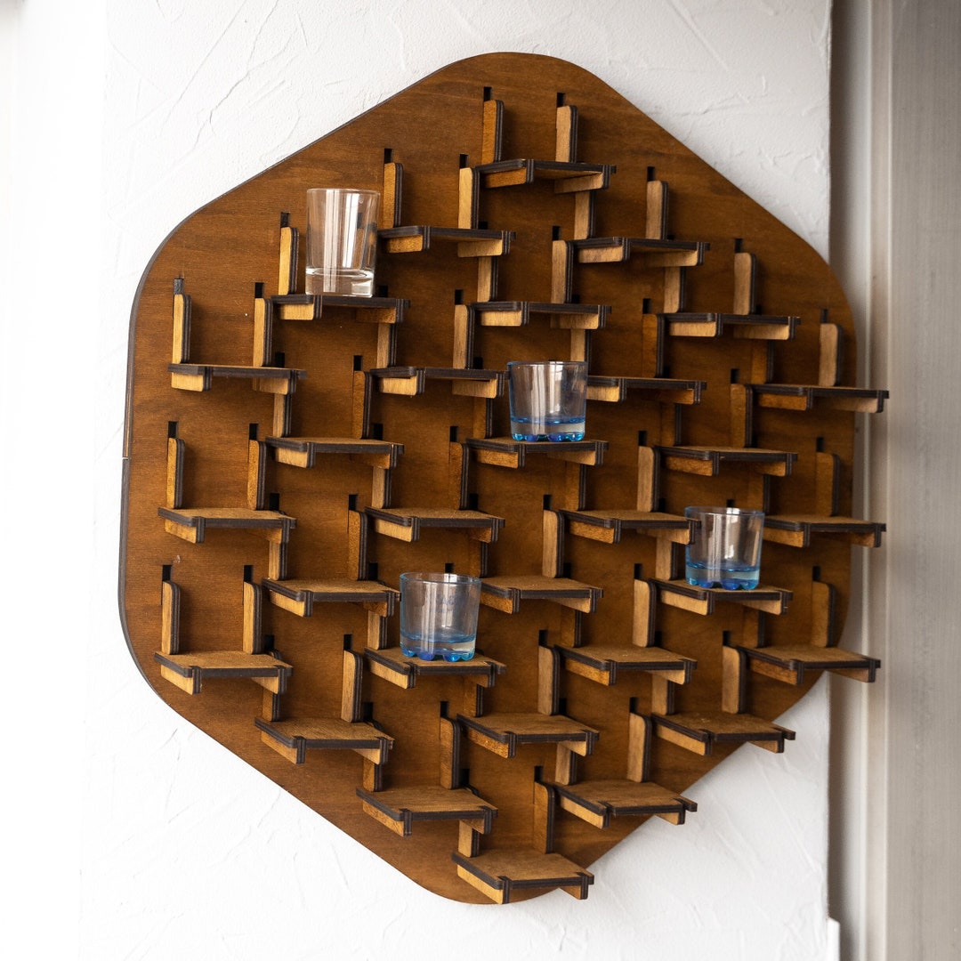 Shot Glass Display Case Wall Mount, Shot Glass Wooden Shelves