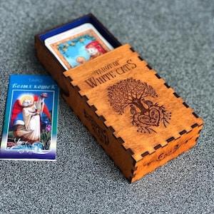 Opbergdoos tarotkaart, doos tarotkaarthouder, tarotkaartorganizer, tarotdoos hout, tarotdoos gepersonaliseerd, tarotkaartdoos hout