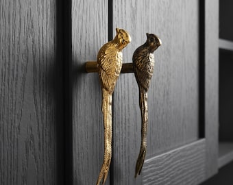 Kastknoppen met vogelmotief, decoratieve ladehandgrepen met vogelmotief, messing kastgrepen, vintage meubelbeslag, cottagecore decoratie