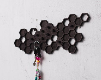 Honeycomb key holder, Hexagon key holder, Wood key holder for wall, Key hook holder, Cute key holder, Key wall organizer, Key wall decor