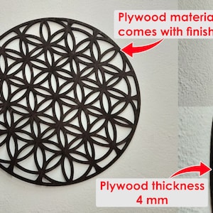 May include: A dark brown wooden wall decor with a geometric pattern, known as the Flower of Life. The decor is made of plywood, 4 mm thick, and has a finished surface.