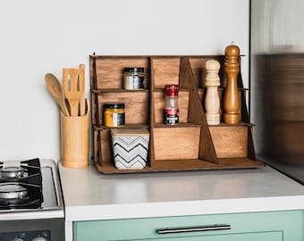 Wooden spice rack, Wooden spice cabinet, Tiered spice rack, Spice jars rack, Spice shelf, Counter organizer, Spice organizer, Spice storage