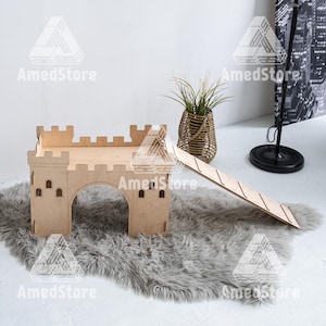 Hamster castle, Rabbit ramp, Hamster bed, Guinea pig castle, Rabbit playhouse, Rabbit castle house, Rabbit hideout wood