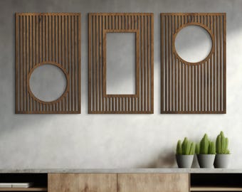Geometrische houten muurkunst, Boho houten muurkunst, moderne houten muurkunst, houten muurkunst uit het midden van de eeuw, abstracte muurkunst set van 3, geometrische houtkunst