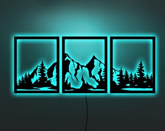 Mountain neon sign, Mountain neon, Mountain led sign, Mountain led light, Wood neon sign, Wood led sign, Wood led light, Mountain wall art