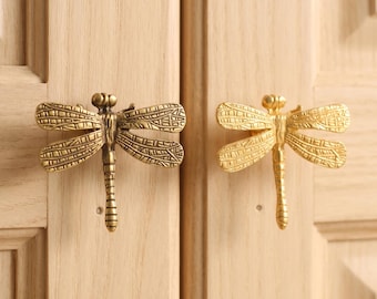 Dragonfly Cabinet Pulls, Copper Insect Drawer Knobs, Gold Brass Wardrobe Handles, Botanical Furniture Hardware