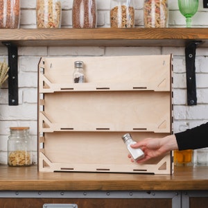 Especiero de madera para montaje en pared, Especiero rústico, Especiero colgante, Organizador de especias, Soporte para tarros de especias, Especiero de cocina