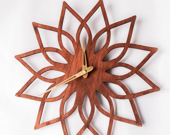 Flower wall clock, Flower shaped clock, Nature wall clock, Plant wall clock, Mandala flower clock, Minimalist wall clock, Wooden wall clock