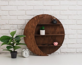 Moon wall shelf, Moon shelf for crystals, Crescent moon shelves, Moon phase shelf wood, Crystal holder shelf, Essential oil shelf