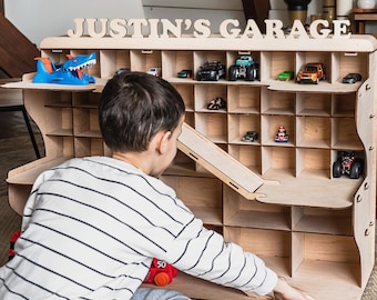 Houten speelgoedautogarage, autogarage kinderen, speelgoedautohelling, speelgoedauto-opberger, speelgoedparkeergarage, speelgoedautovitrine, speelgoedautohouder, speelgoedparking