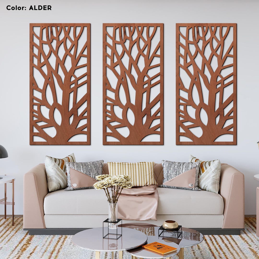 Tree Wood Wall Decor, Branch Wall Art Laser Cut, Tree Panel, Wood Wall