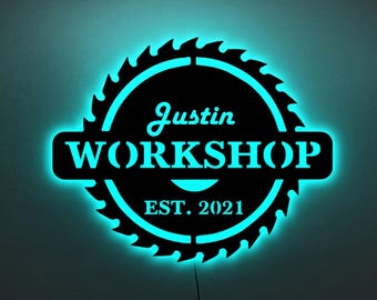 Custom garage neon sign, Garage led sign, Garage led lights, Personalized garage light up sign, Garage wood sign, Workshop neon sign