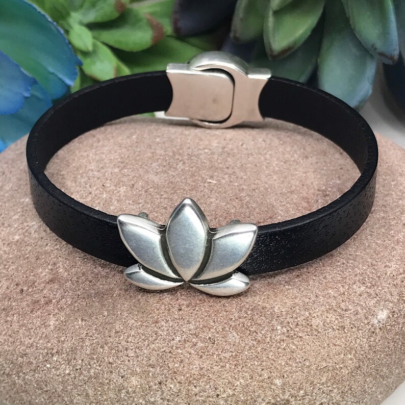 Lotus Flower Bracelet Lotus Flower Leather Bracelet Lotus Etsy