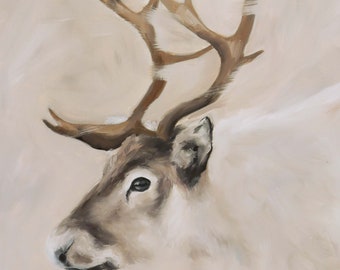 Original deer painting on canvas, wall art, reindeer art, wall decor living room art, original oil painting