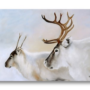 Original deer painting on canvas, large wall art, reindeer art, wall decor living room art, original oil painting