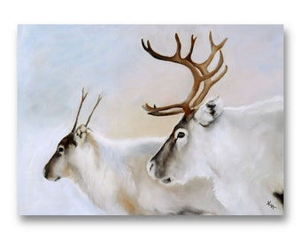 Original deer painting on canvas, large wall art, reindeer art, wall decor living room art, original oil painting