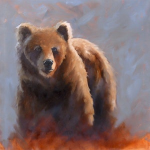 Original bear painting on canvas, wall art, bear art, wall decor living room art, original oil painting