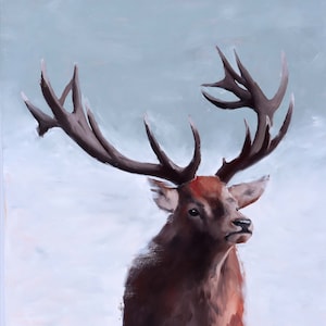 Original deer painting on canvas, wall art, reindeer art, wall decor living room art, original oil painting