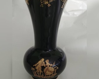 Limoges Castel Cobalt Blue 22k gold leaf vase.