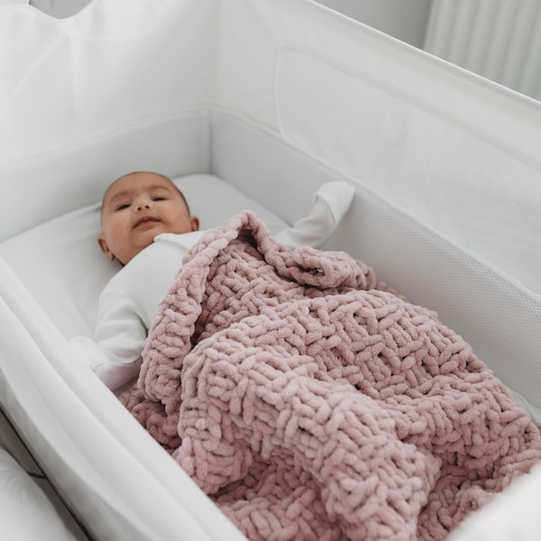 knitted blanket for baby girl, Pink baby blanket, baby girl present, soft hand knitted blanket, Dusty Pink for pram blanket, newborn shower