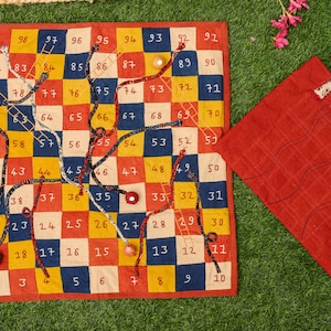Snakes and Ladders, Chutes and Ladders, Fabric Board Game, Quilted Patchwork Game, Fabric Kids Game, Travel Board Game, Material Game Board