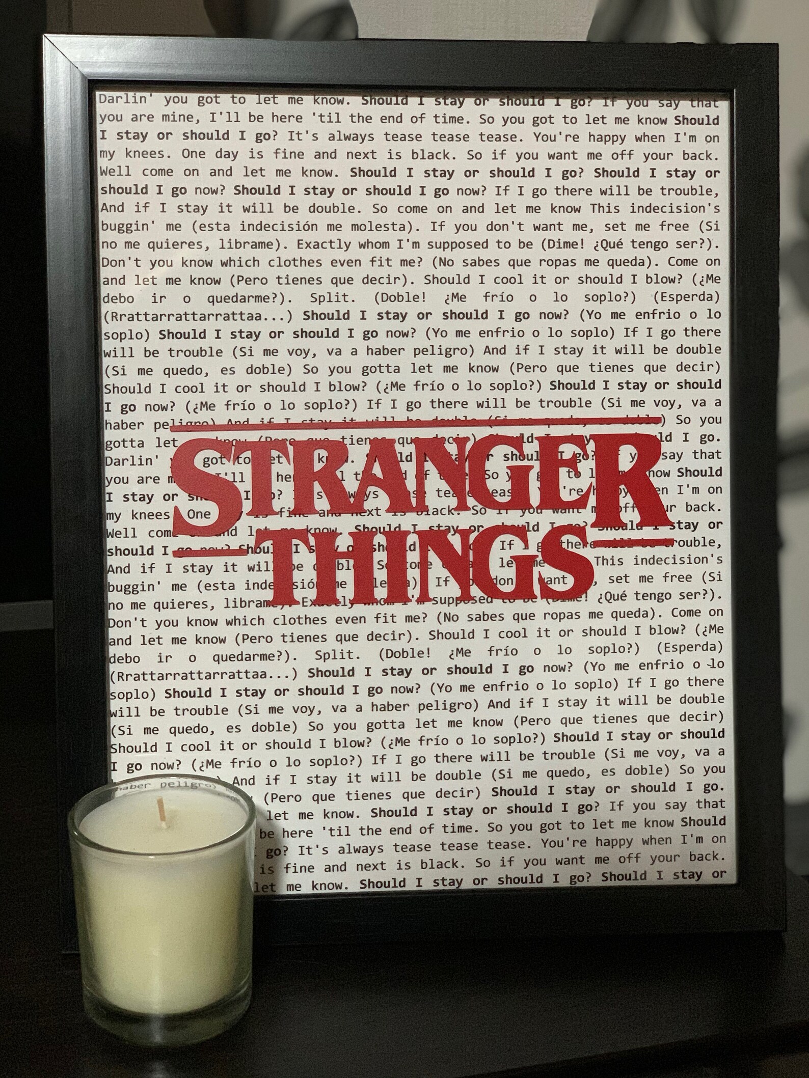 Stranger Things inspired song lyrics framed print Should I | Etsy