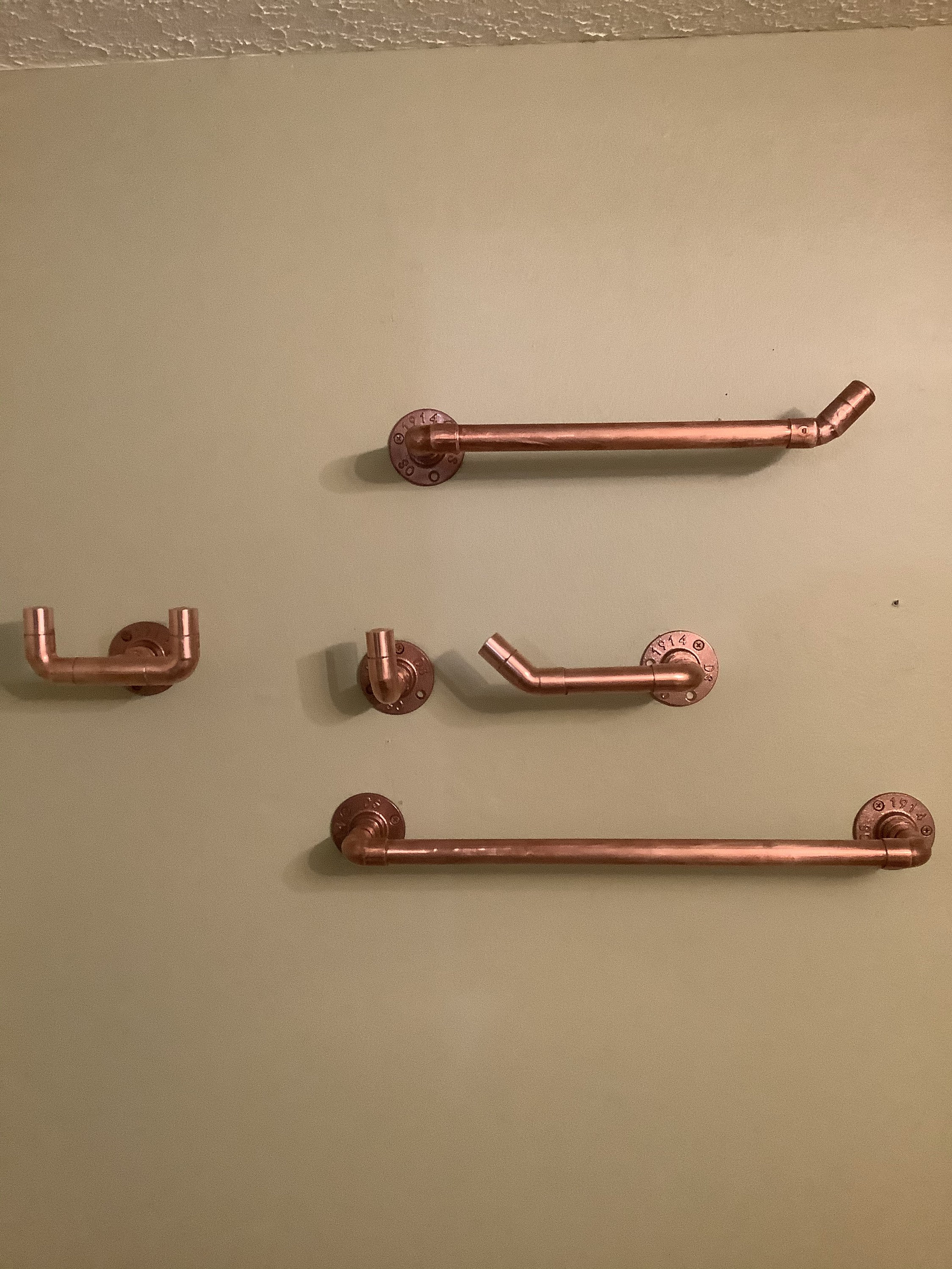 5 Copper Pipe Double, Coat, Robe Hook, Rack, Hanger, Bathroom, Foyer
