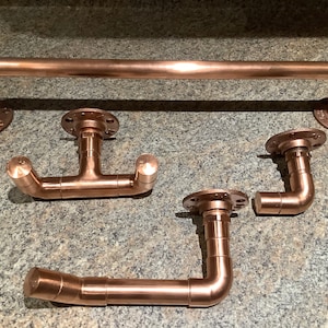 Premium Copper Pipe Bathroom Set, Accessory, 18” Towel Bar, Towel Hook,Robe Hook, Toilet Paper Holder.Industrial Look, Rods, Decor.