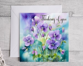 Thinking of you card, violets sympathy card, condolence card for friend