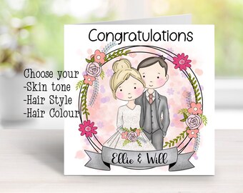 Personalised Wedding Card, Congratulations on your Wedding Day Card, character wedding day card, custom couples card, keepsake wedding card