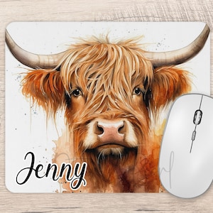 Highland Cow Mouse Mat, Personalised Mouse Pad