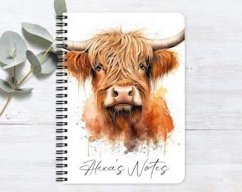 Highland Cow gift, Highland cow notebook, personalised cow notepad