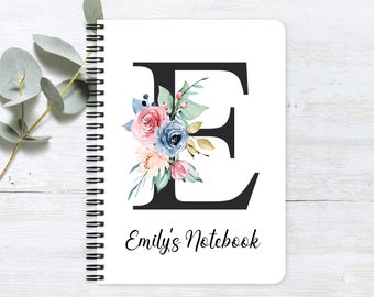 Personalised notebook, A5 personalised notepad, floral initial notebook, teacher gift, personalised stationery