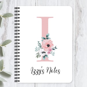 Personalised notebook, custom a5 spiral notepad, name and initial notebook, personalised stationery, teacher gift, home office accessories