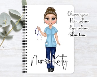 Personalised Nurse Notebook, A5 Lined Notepad, Student Nurse Gift