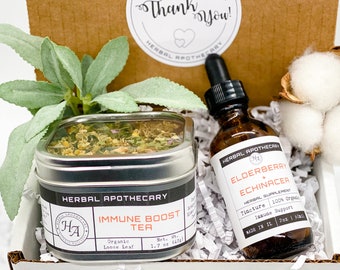 Organic Strong Immune System Gift Box | Immune Boost Tea | Herbal Immune Boost Tincture | Elderberry Echinacea Tincture | Gift Idea