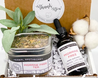 Best Organic Migraine Free Gift Box | Migraine Tincture | Migraine Free Tea | Tin Tea | Christmas Gift Idea | Headache Relief | Gift Idea