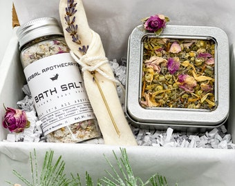 Organic Relaxing Spa Kit | Organic Relaxing Herbal Tea | Organic Christmas Gift Box | Unwind | Calming Tea Blend | Relaxing Bath Salt