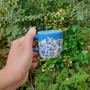 Blue Mushroom Espresso Cup, Stoneware Handmade Espresso Cup, Mushrooms Espresso Cup, Gift for him, Gift for her. image 5